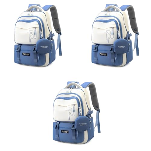 PALAY® Girls School Backpack with Small Zipper Pouch Fashion Blue Nylon Padded Shoulder Straps Handle Design Multi Compartment Large for Camping Travel 3 PCS PALAY® Girls School Backpack with Small Zipper Pouch Fashion Blue Nylon Padded Shoulder Straps Handle Design Multi Compartment Large for Camping Travel 3 PCS